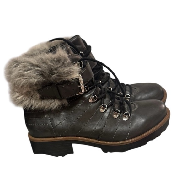 American Rag Y2K Women's Dark Gray Fur-Lined Riveted Lug Sole Winter Boots - Picture 5 of 8